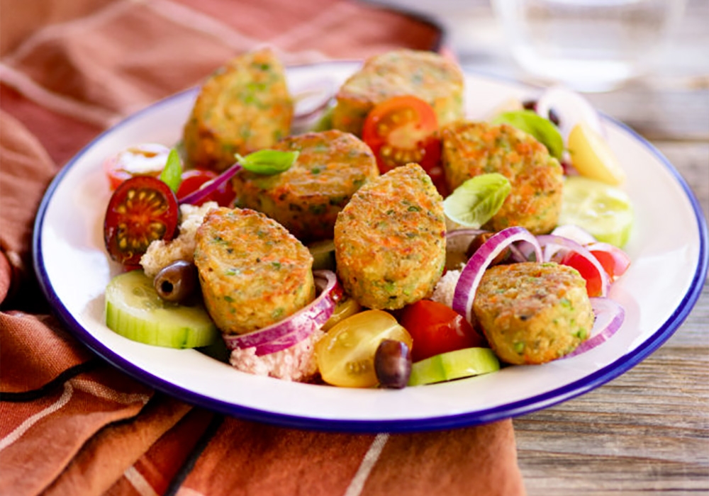 Garden vegetable veggie drops with Tuscan bread salad