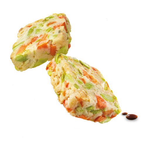 Quadratino con carote, cavolfiore, edamame e salsa di soia