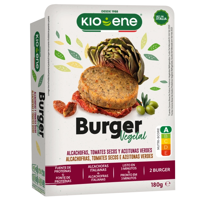 Burger vegetal con alcachofas, tomates secos y aceitunas verdes
